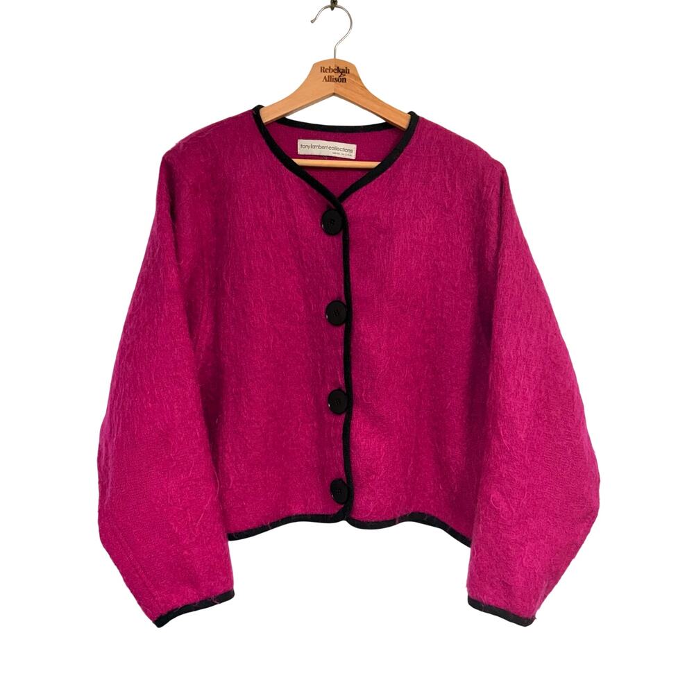 VTG Tony Lambert Mohair Wool Fuchsia Pink Jacket SZ LARGE Made in USA EUC